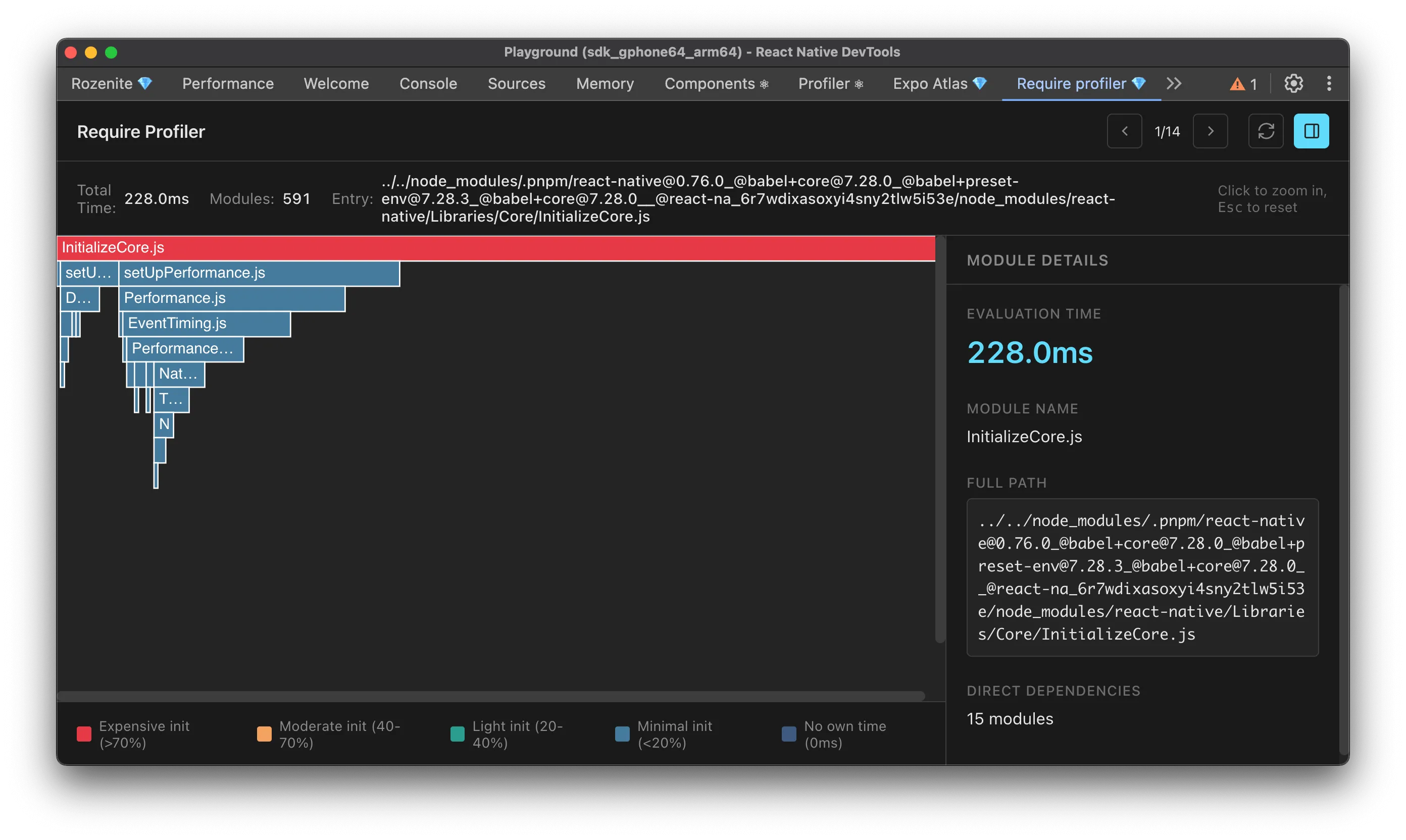 The Require Profiler panel in React Native DevTools