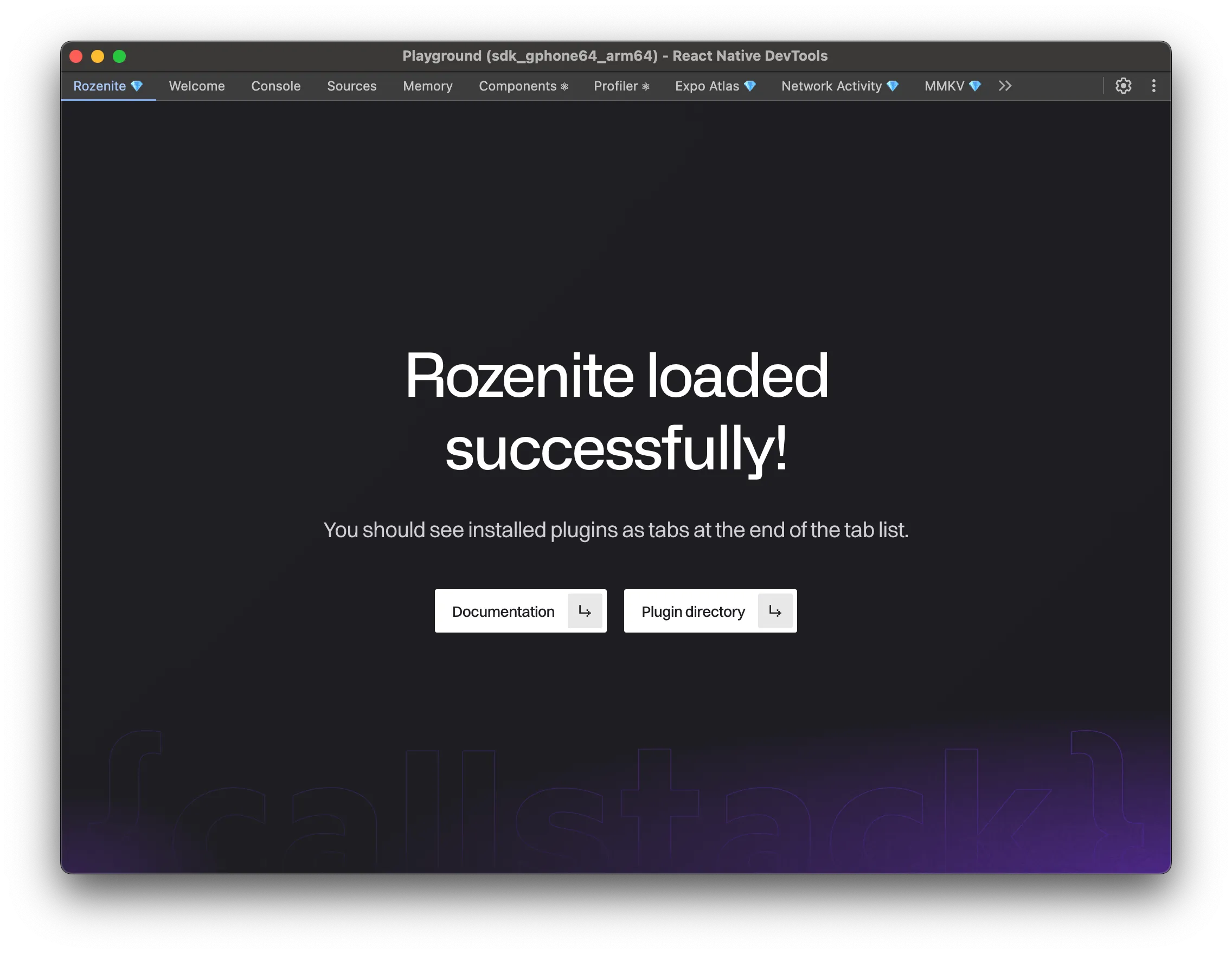 React Native DevTools with Rozenite loaded